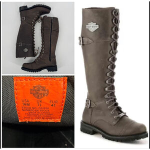 Harley-Davidson Brown Beechwood Lace Up Boots 9.5 Full Grain Leather Motorcycle